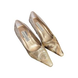 Monzo Franco Gold Floral Laser Cut Pointed Toe Heels Women's Size 8.5W